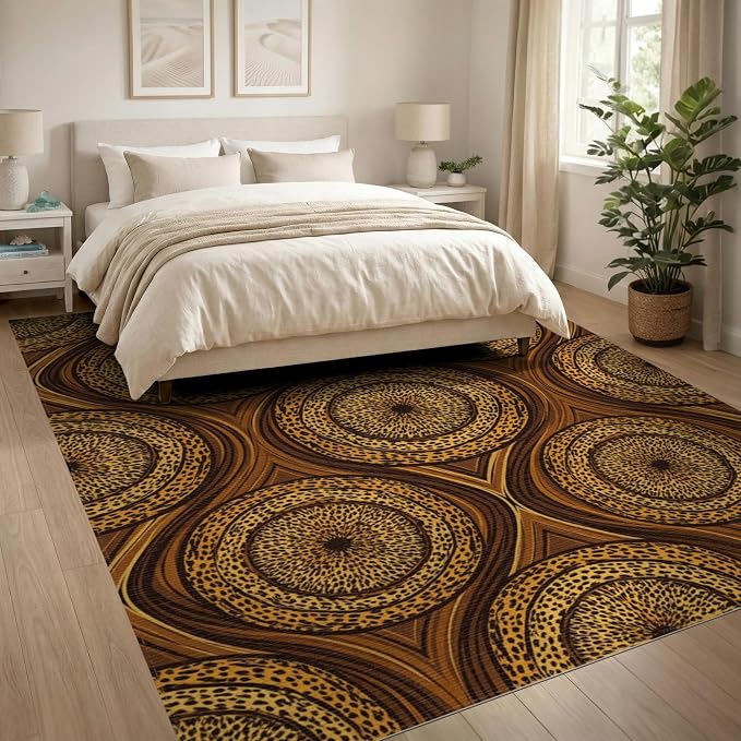 8'x10' Washable Flatwoven Rug, Orange Geometric Leopard Print Stain Resistant Extra Large Carpet for Dining Room, Large Office, Lounge, Non-Slip Chair-Friendly Mat | Ref:2229844