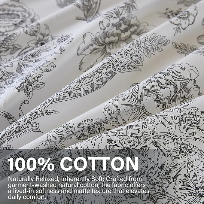 100% Cotton Duvet Cover Set Queen Size – Elegant Damask Print, Soft & Breathable Bedding with Zipper and Corner Ties, 3-Piece Reversible Comforter Cover Set