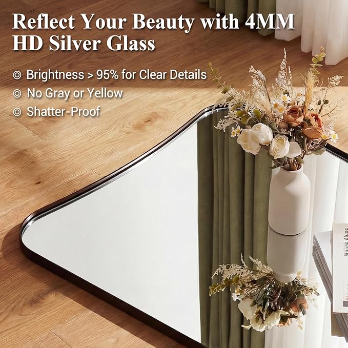 ANDY STAR Brushed Bronze Asymmetrical Mirror, 24"x36" Bathroom Mirror with Premium Stainless Steel Thin Frame, Antique Butterfly-Inspired Designer Mirror, Ideal for Bathroom, Powder Room, Entryway