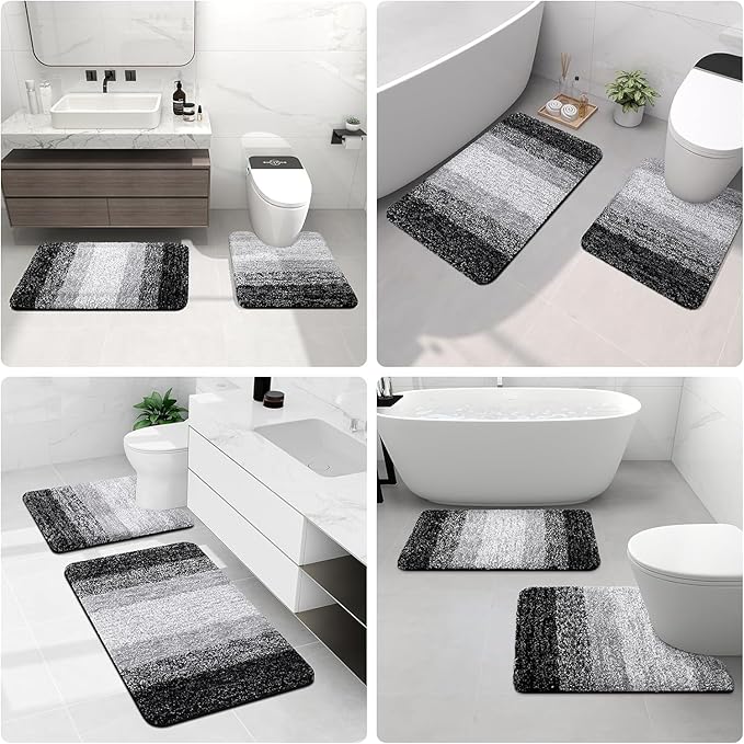 Arotive Microfiber Bathroom Rugs, Shaggy Soft and Absorbent Bath Rug, Non-Slip, Thick Plush Machine Washable Dry Bath Mats for Bathroom, Tub and Shower, 47x24, Black, Rectangular