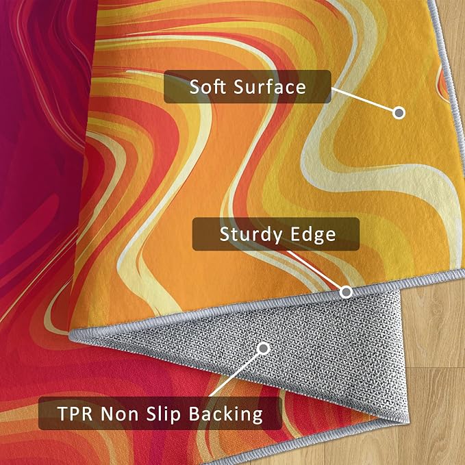 70s Rug 3x5 Vibrant Sensory Abstract Retro Pop Pattern Area Rugs for Living Room, Bedroom, 70s Home Decor Accessories Indoor Carpet, Non Slip & Machine Washable, GD0404