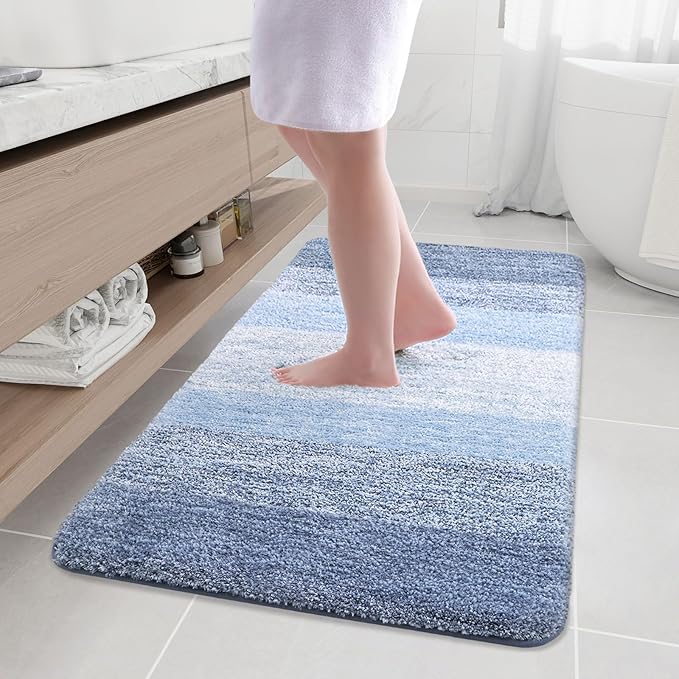 Arotive Microfiber Bathroom Rugs, Shaggy Soft and Absorbent Bath Rug, Non-Slip, Thick Plush Machine Washable Dry Bath Mats for Bathroom, Tub and Shower, 50x30, Light Blue, Rectangular