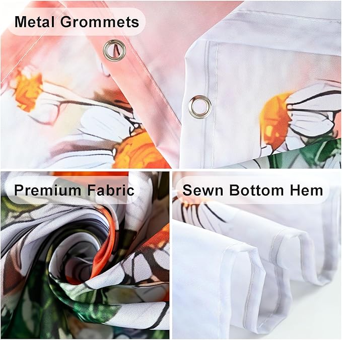 American Flag Shower Curtain Watercolor Bike Flowers Shower Curtains for Bathroom Waterproof Fabric Bath Curtain Decor with Hooks