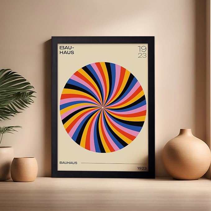 Poster Master Bauhaus Poster - Spiral Colors Print - Geometric ART - Abstract ART - Psychedelic Style - Chic Boho - Mid Century Modern - Living Room or Bedroom Decor - 16x20 Black Framed