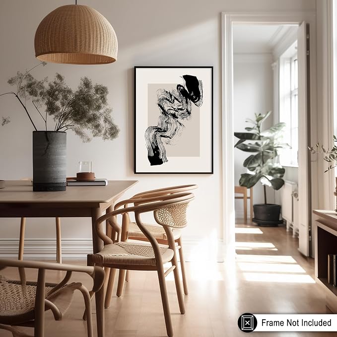 Poster Master Brush Waves Poster - Black Brush Wave Stroke Print - Abstract Design - Drawing Artwork - Mid Century Modern Art - Minimal Design - Living Room or Bedroom Wall Decor - 16x20 UNFRAMED wall decor