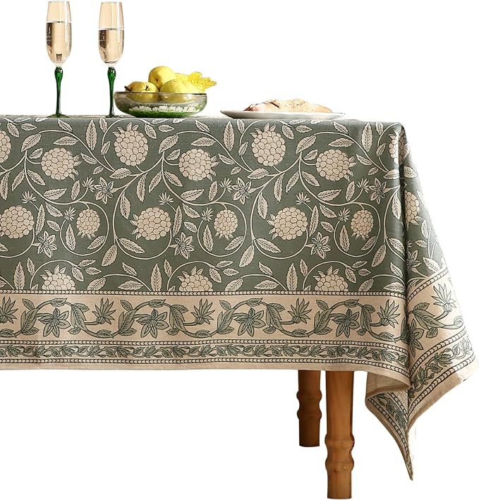 ISAENNE Designer Grayish Green Linen Small Round Tablecloth,Floral Stain Resistant Table Cloth,Fall Vintage Decor Tablecloths for Dining Thanksgiving Kitchen Party,Diameter 55"-Andrew A