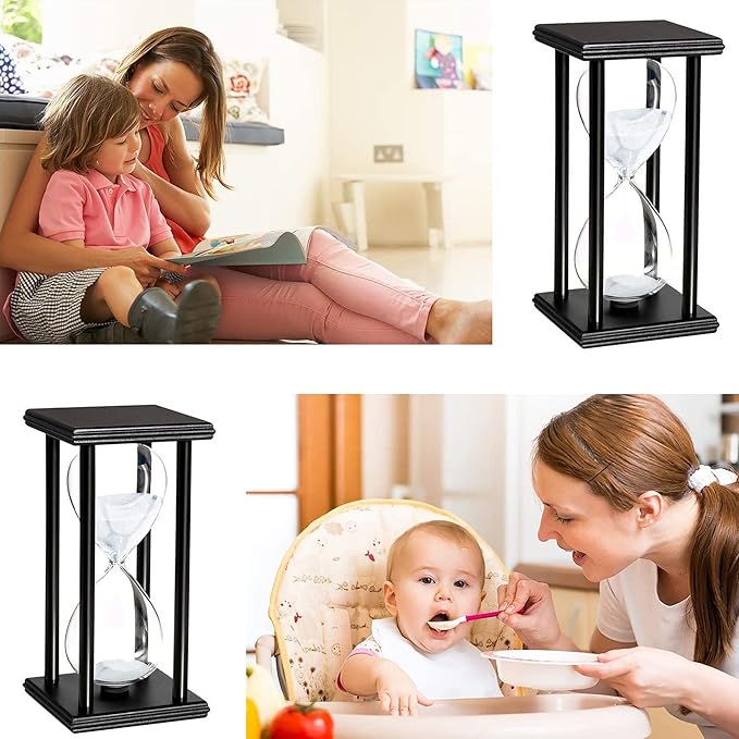 30 Minutes Hourglass Sand Timer, Hour Glass with Sand Decoration for Kids, Sand Clock Watch for Room Birthday Tea Coffee Table Book Shelf School Game Ornament Wooden (White Sand)