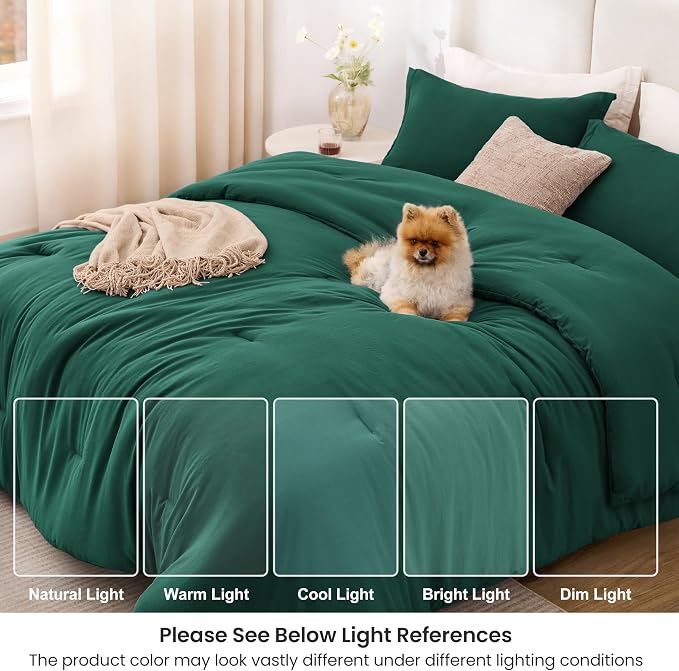 Love's cabin Dark Green Full Comforter Set, 3-Piece Prewashed Bed Set with 1 Comforter (79 x 90 in) & 2 Pillowcases, Lightweight & Breathable for All Seasons
