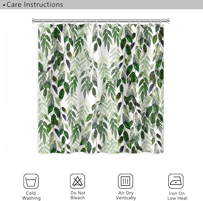 Tropical Leaves Shower Curtain Lush Green Plant Leaf Botanical Pattern Shower Curtain Set with 12 Hooks 72 x 72 inch Waterproof Fabric Polyester Nature Bathroom Decorative