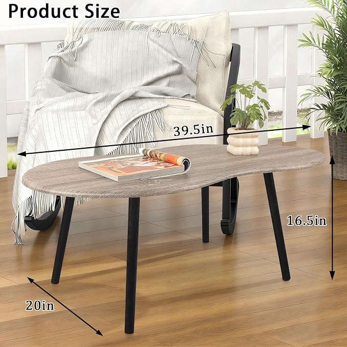 Small Coffee Table Cloud Shaped Living Room Tables Farmhouse Rustic Coffee Tables Wooden Irregular Accent Center Table for Small Spaces Home Office Grey Wash