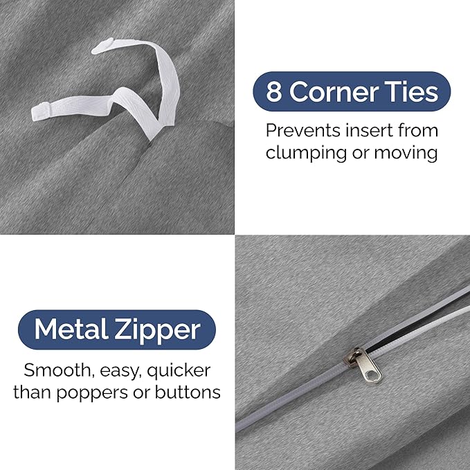 Duvet Cover Full Size - Extra Soft Full Size Duvet Cover - Lightweight & Breathable - Easy Care & Fade Free with Zipper Closures & Ties - 80" x 90" Inches - (Heathered Grey) Comforter Not Included