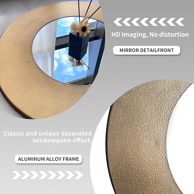 27 Inch Round Wall Vanity Mirror, Vintage Bronze Mirror Metal Frame, Anti-Rust Wall Mounted Mirror Home Decorative for Living Room, Bedroom, Bathroom, Restroom, Farmhouse