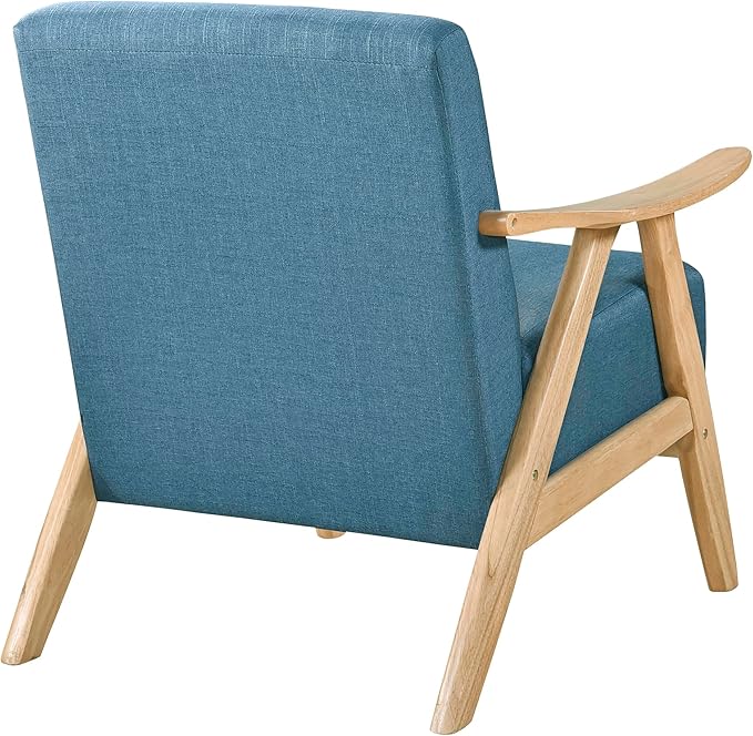 Lexicon Mid Century Modern Accent Chair with Solid Wood Frame in Natural Finish, Textured Fabric Living Room Lounge Arm Chair, Thick and Comfy Innerspring Seat Cushion, Linen-Look Fabric, Blue