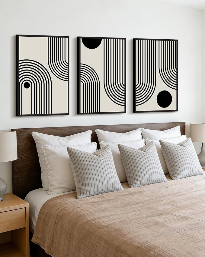 Drsoum Black Abstract Wall Art Framed Minimalist Bohemian Wall Decor Geometric Lines Artwork Hallway Bedroom Prints Ready to Hang 16x24in Black Framed