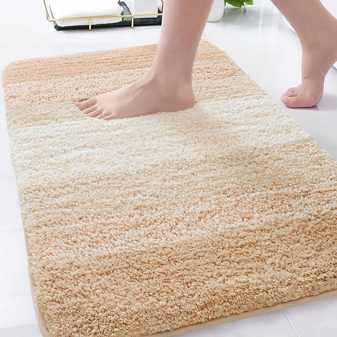 Arotive Microfiber Bathroom Rugs, Shaggy Soft and Absorbent Bath Rug, Non-Slip, Thick Plush Machine Washable Dry Bath Mats for Bathroom, Tub and Shower, 34x21, Beige, Rectangular