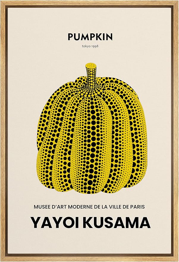 SIGNLEADER Framed Canvas Print Wall Art Japanese Pumpkin Yayoi Kusama Nature Wilderness Illustrations Fine Art Rustic Scenic Relax/Calm Colorful for Living Room, Bedroom, Office - 24"x36" Natural