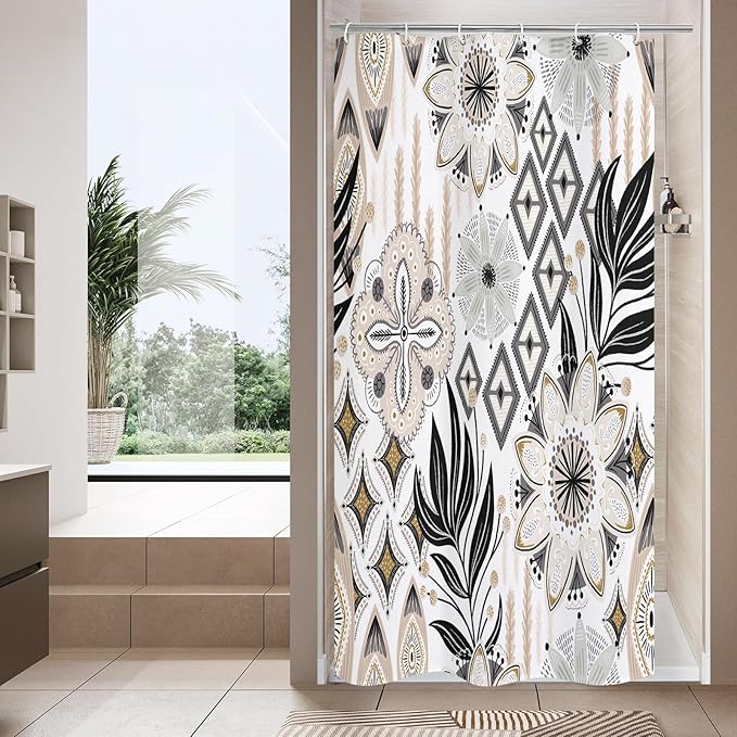 MitoVilla Small Stall Boho Shower Curtain 36 x 72, Abstract Floral Narrow Half Size Rustic Shower Curtains for Vintage Bathroom Decor, Modern Flower Shower Curtain 36 inch