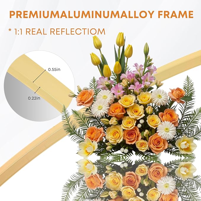 Round Mirror, Wall Mounted Circle Mirror with Brushed Metal Frame, Circular Mirrors for for Bathroom, Living Room, Vanity, Bedroom, Entryway, 36inch, Gold