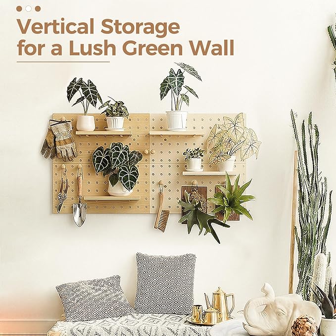 Bamworld Plant Stand Indoor Wall Decor Boho Plant Hanger Indoor Wood Wall Shelf Pegboard Hanging Plant Holder Floating Shelves Wall-Mounted Planters