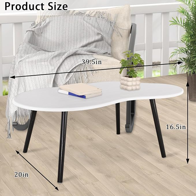 Small Coffee Table Cloud Shaped Irregular Center Table for Living Room Unique White Wood Grain Top Floor Table for Small Space Apartment