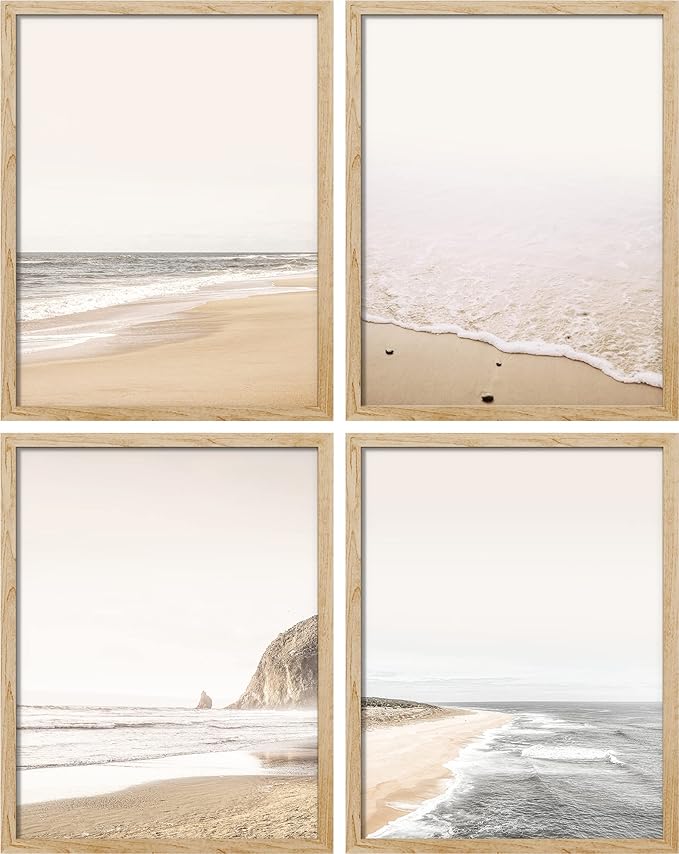 SIGNWIN Poster Bathroom Decor 8"x10"x 4, Wall Art Room Decor Multicolor for Living Room, Bedroom, Office White Minimalist Ocean Beach Seashore Landscape Nature Wilderness Realism Landscape
