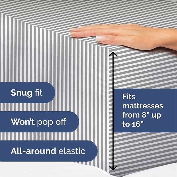 Hotel Luxury Durable Bed Sheets - Full Size 4 Piece Sheet Set - Extra Soft, Breathable And Cooling - Deep Pockets, Easy-Fit & Wrinkle-Free - Grey Stripes Oeko-Tex