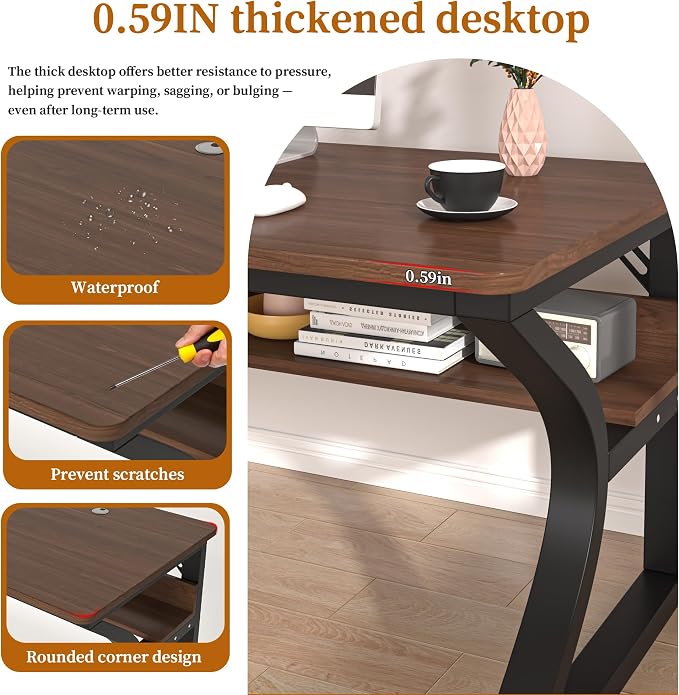 47 X 23.6'' Computer Desk, Home Office Desks w/Shelf Storage, Computer Desk w/Metal Frame, Cable Management, Study Student Desk Writing Work Table Deeper & Thicker Desktop for Home Bedroom