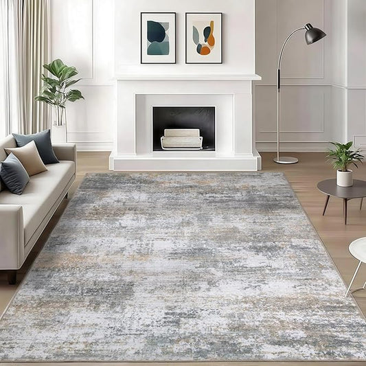 WILLSUN Washable Area Rugs, 6x9 Non-Slip Boho Large Area Rugs for Living Room, Bedroom, Machine Washable Vintage Rug, Indoor Floral Print Carpet for Home Decor, Kid & Pet Friendly Mat