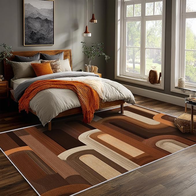 Retro Arches Area Rug 3x4, Modern Geometric Arch Pattern Rug, Mid Century Abstract Carpet for Living Room Bedroom, Non Slip Washable Rug