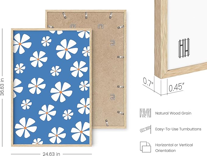 HAUS AND HUES Daisy Wall Art - Blue Floral Print, Aesthetic Flower Painting for Living Room Decor (Beige Frame, 24x36)