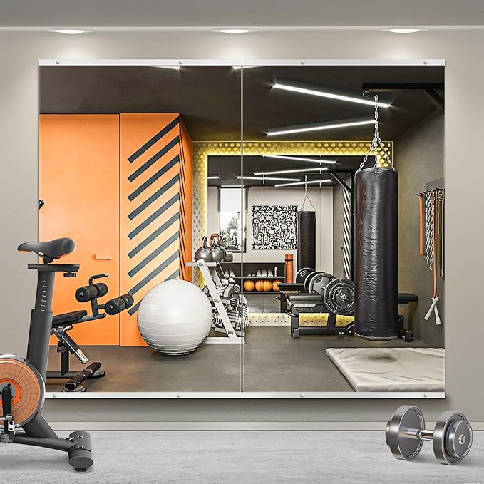 Home Gym Mirror for Wall, 48"x28"x2PCS Full Length Gym Mirror Frameless Wall-Mounted for Garage, Home Gym, Living Room, Bedroom(Silver)