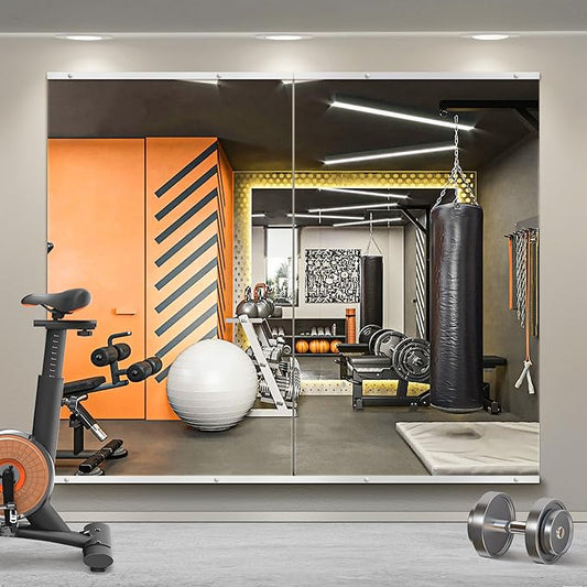 Home Gym Mirror for Wall, 48"x28"x2PCS Full Length Gym Mirror Frameless Wall-Mounted for Garage, Home Gym, Living Room, Bedroom(Silver)