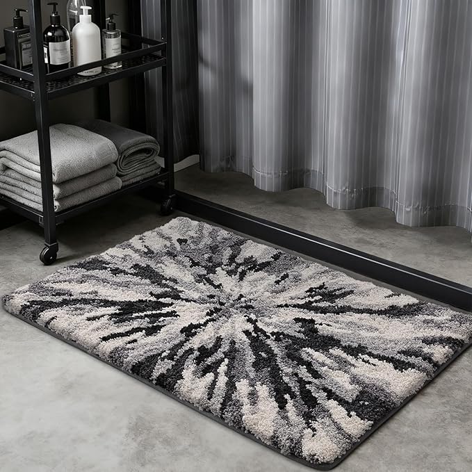 LUMI Bathroom Rugs, Soft Absorbent Bath Mat for Modern Home Decor, Non-Slip Quick-Dry Bath Rug, Machine Washable Floor Mat for Shower and Tub, Entryway, 24"x36", Grey