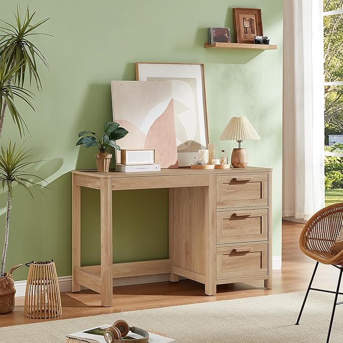 48'' Farmhouse Executive Desk with Storage, Wooden Home Office Desk with Drawer and Vintage Handle, Large Computer Writing Desk for Study, Bedroom, Living Room （Natural）