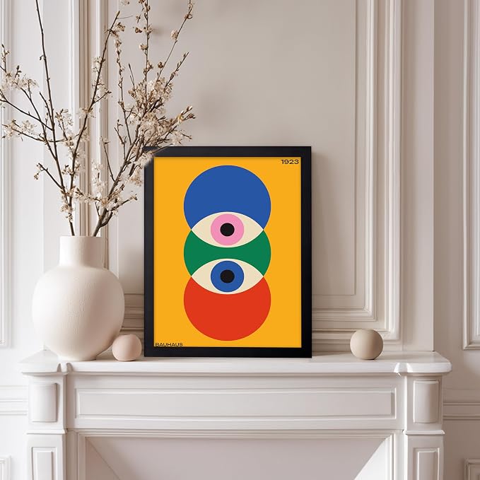 Poster Master Bauhaus Poster - Abstract Eyes Print - Graphic Design Art - Eye Art - Geometric Art - Chic Boho Art - Mid Century Modern Art - Living Room or Bedroom Wall Decor - 11x14 Black Framed