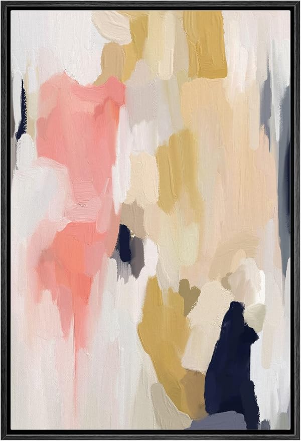 MUDECOR Framed Canvas Print Wall Art Pink Yellow Paint Stroke Collage Abstract Shapes Illustrations Minimalism Decorative Relax/Zen Colorful Nordic for Living Room, Bedroom, Office - 16"x24" Black