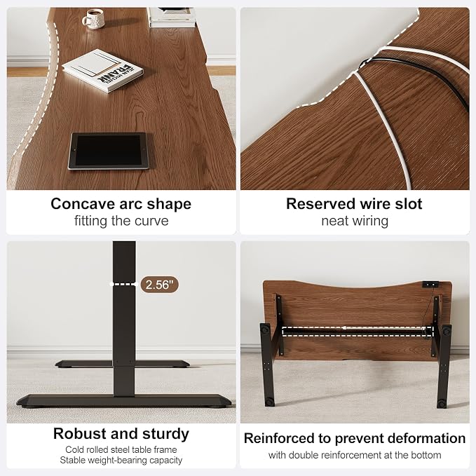 Solid Wood Electric Standing Desk 55"x23.6"Home Office Desk,Adjustable Workbench with 3 Stages Single Motor, Computer Workstation with T-Shaped Metal Bracket,Walnut Standing Table for Gaming(1 Box)