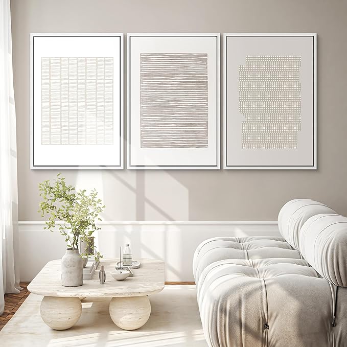 SIGNWIN Framed Canvas Print Wall Art Set Tan Geometric Pattern Landscape Abstract Shapes Cozy Neutral Modern Art Decorative Boho Relax/Zen Nordic for Living Room, Bedroom, Office - 16"x24"x3 White