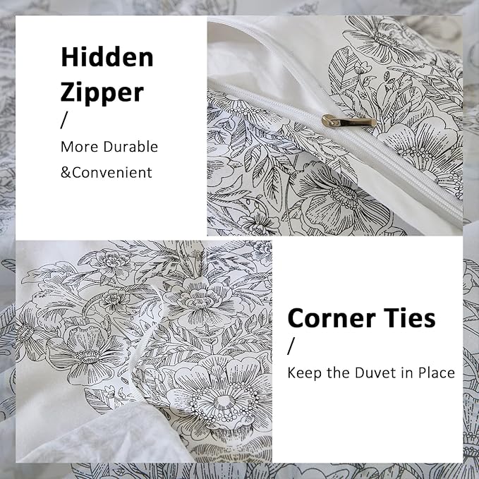 100% Cotton Duvet Cover Set King Size – Elegant Damask Print, Soft & Breathable Bedding with Zipper and Corner Ties, 3-Piece Reversible Comforter Cover Set