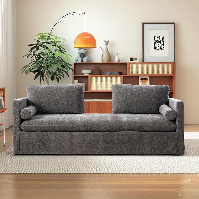 Chifee & Vingol 82.68" Oversized Chaise Lounge Indoor Modern Upholstered 2-Seater Daybed Sofa Bench with Pillows & Armrests Lounge Sleeper Sofa for Living Room Bedroom Office,Gray