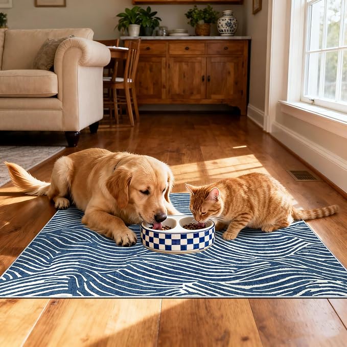 Front Door Mat Outside Entrance - 2x3 Modern Non-Slip Washable Summer Doormat Indoor Outdoor Entrance Blue White Ocean Waves Rug Small Throw Rugs for Entryway Bedroom Kitchen Front Porch Decor