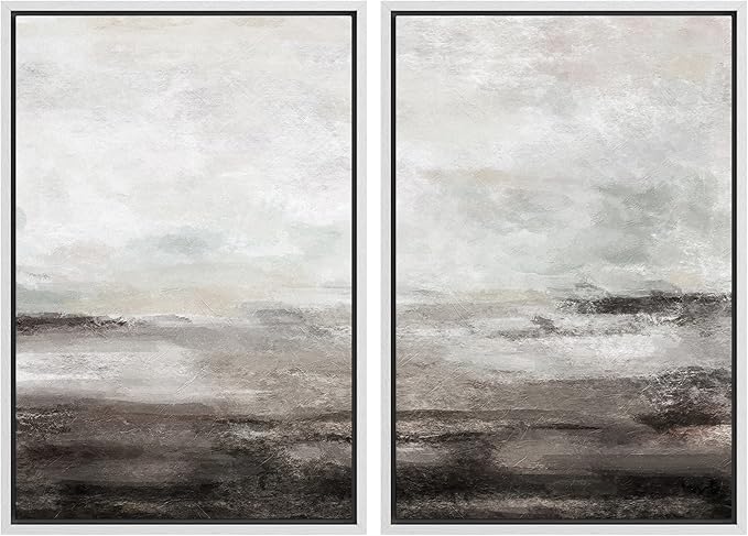 MUDECOR Framed Wall Art Print Set Brown and Gray Grunge Paint Stroke Landscape Abstract Shapes Illustrations Modern Minimalist Chic Relax/Calm for Living Room, Bedroom, Office - 24"x36"x2 White