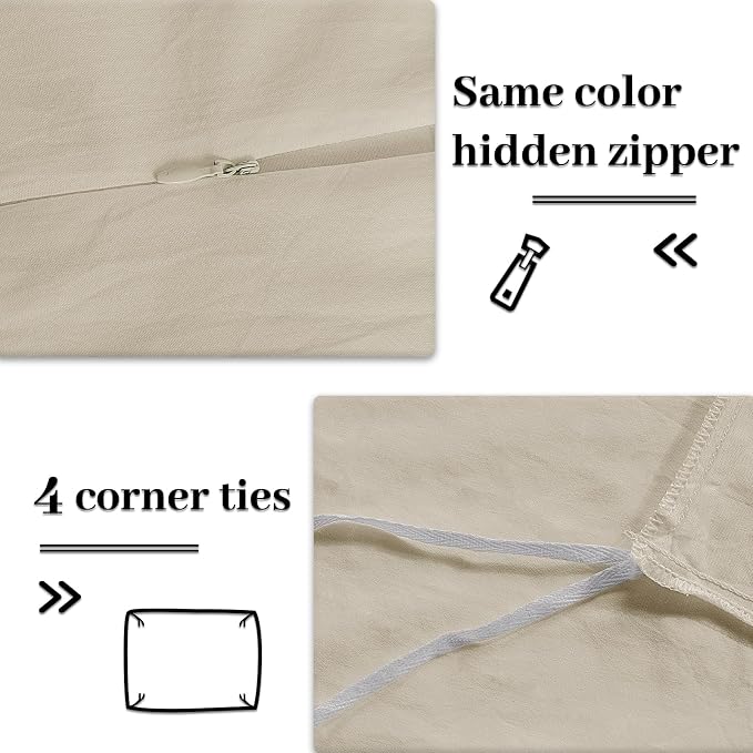 NEXHOME PRO Duvet Cover Set 100% Washed Cotton Oversized King 120"x98" Linen Feel Textured Organic 3 Pieces Bedding Set with Zipper Closure and Corner Ties, Breathable(Cream Grey, No Comforter)