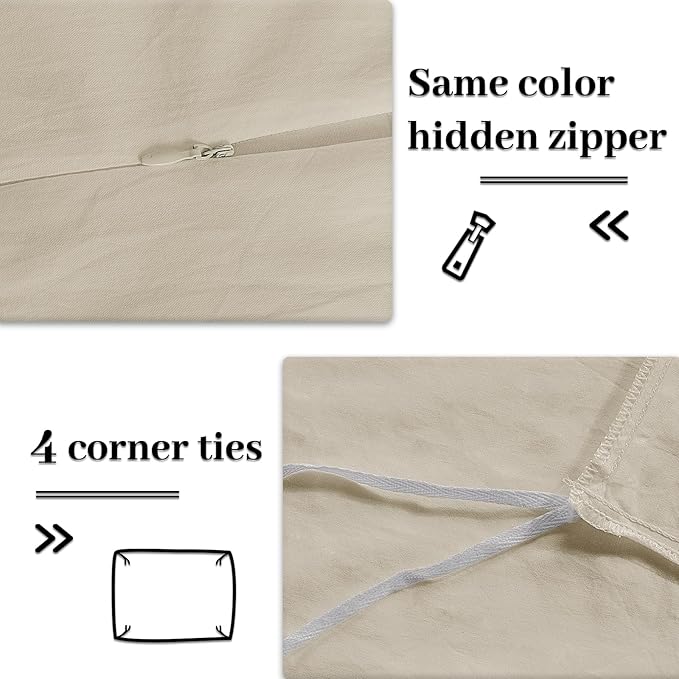 NEXHOME PRO Duvet Cover Set 100% Washed Cotton Full Size Linen Feel Textured Organic Natural 3 Pieces Bedding Set with Zipper Closure and Corner Ties, Breathable(Cream Grey, No Comforter)