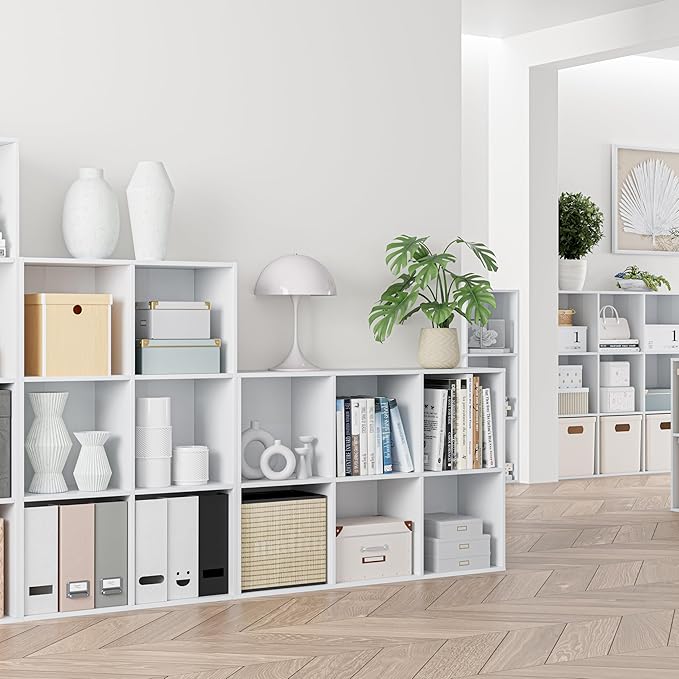 Wooden Cube Storage Organizer with Closed Back Panel, 11in Cube Shelf Opening, Bookshelf, Display Shelf,Closet Cabinet for Home and Office (Embossed White, 6-Cube 35.98L*9.45W*24.09H)