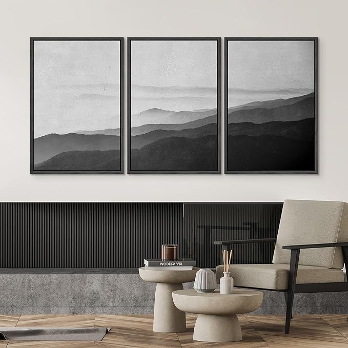 SIGNWIN Framed Canvas Print Wall Art Side of Mountain in Mist Nature Rocky Cozy Neutral Minimalism Contemporary Black and White for Living Room, Bedroom, Office - 16"x24"x3 Black