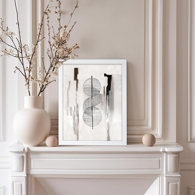 Poster Master Circle Lines Poster - Line on Ink Wash Print - Drawing Art - Geometric Art - Abstract Art - Line Art - Modern Art - Aesthetic Art - Bedroom or Living Room Decor - 8x10 White Framed