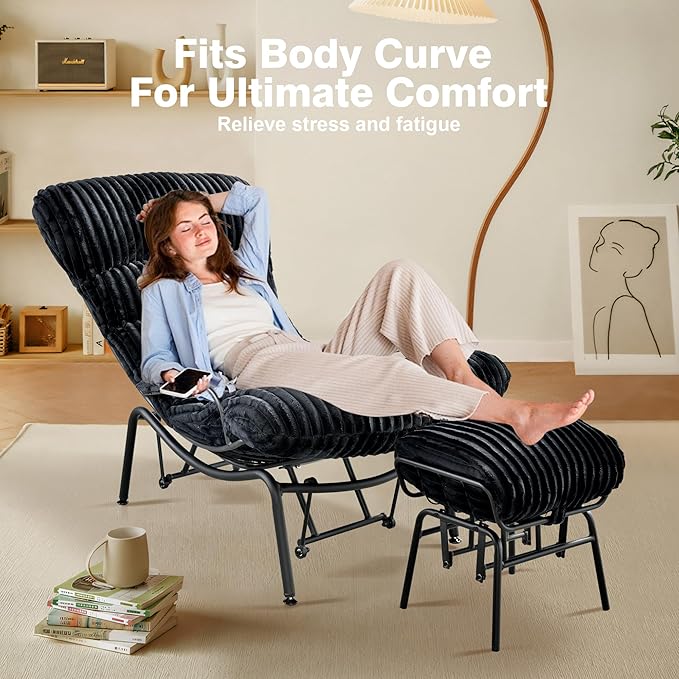 ovios Glider Rocking Chair with Ottoman, Mid-Century Modern Recliner Chair with Footrest, Comfy Gliding Rocker Lazy Accent Armchair for Living Room Bedroom, Cloud Plush Corduroy, Black