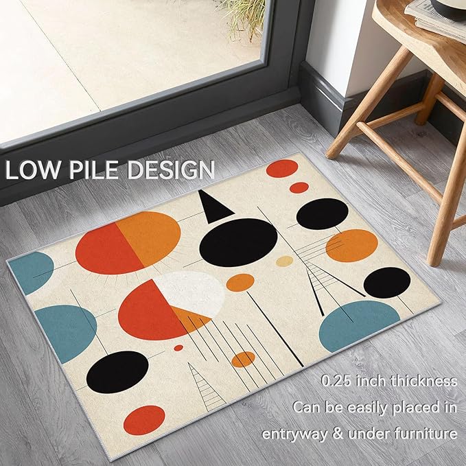 50s Rugs for Living Room 5x8, Retro Mid Century Modern Geometric Abstract Pattern Design Area Rug, 50s Bedroom Decor Carpet, Non Slip, Washable (RG514)