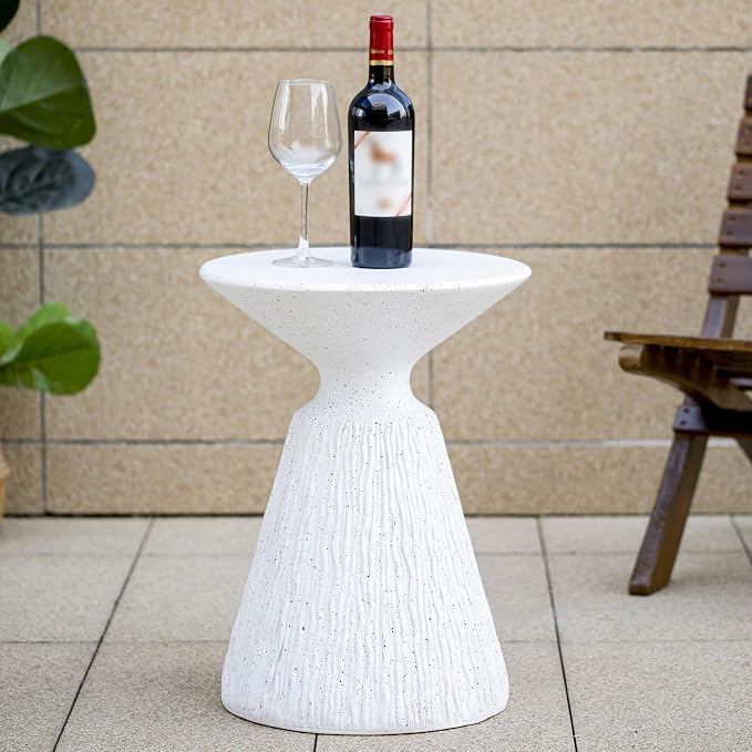 ø15.5'' Faux Concrete Cement Round Side Table End Table, Modern Contemporary Minimalist White Finish Style, MGO Material for Indoor & Outdoor, No Assembly, White
